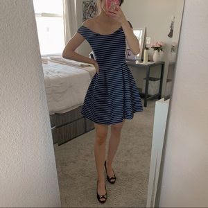 Navy striped off shoulder dress